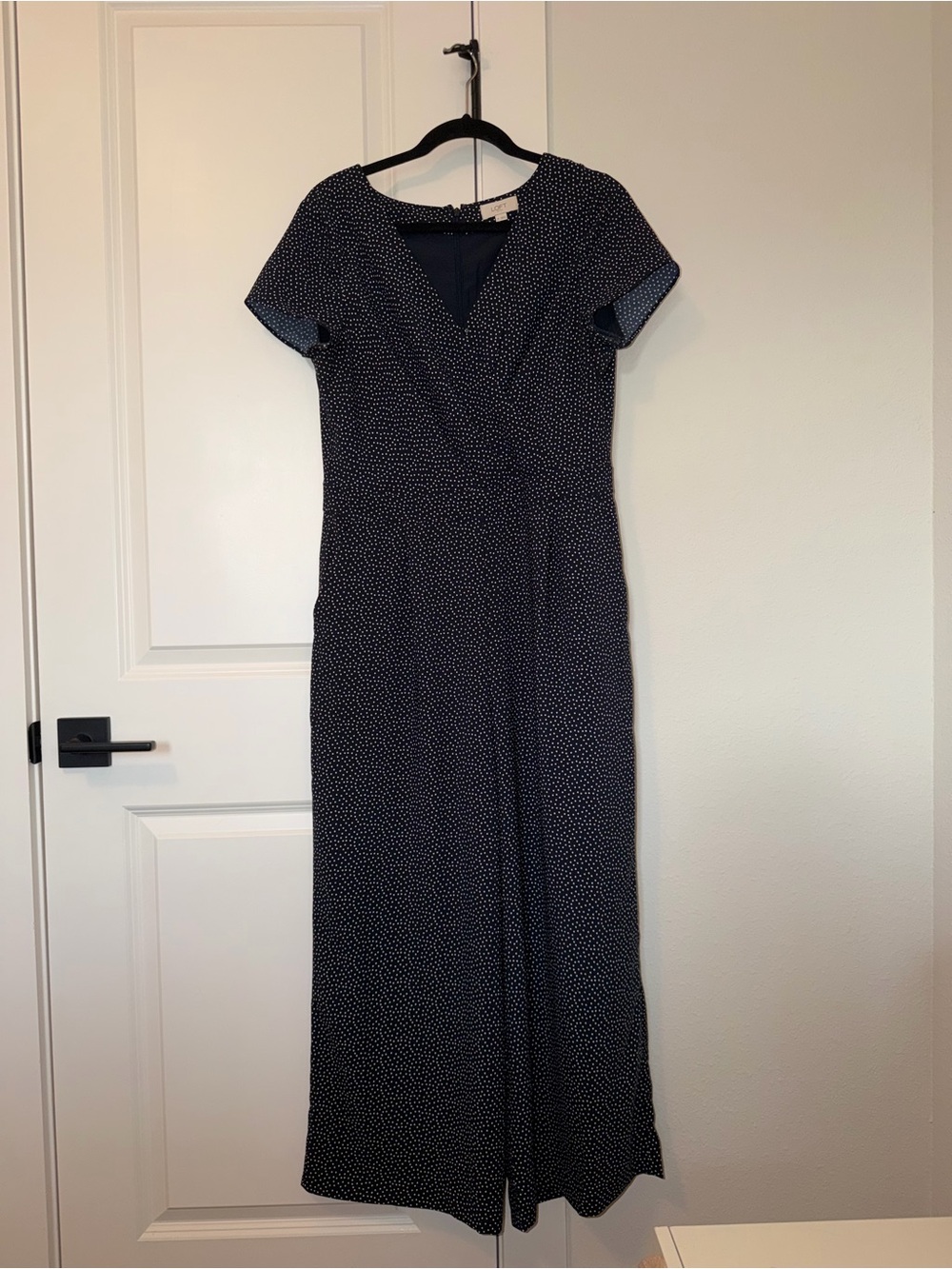Women's Navy Polka Dot Wrap Jumpsuit